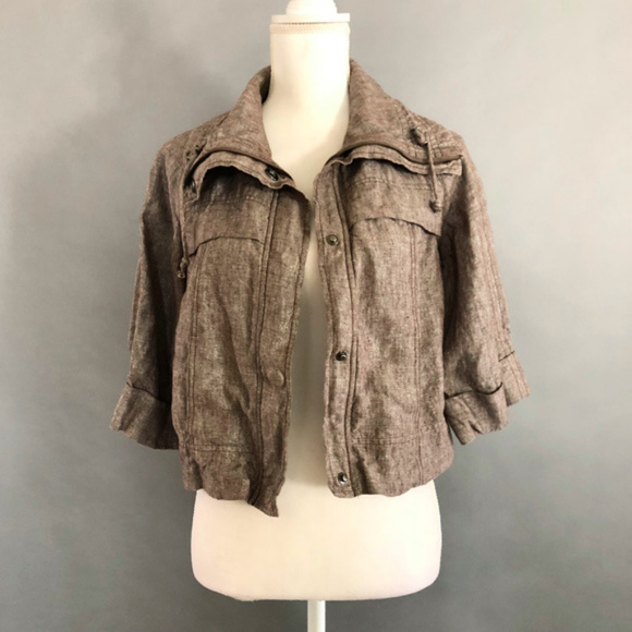 Silk Culture Tan Cropped Zip Up Coat - Picture 1 of 6